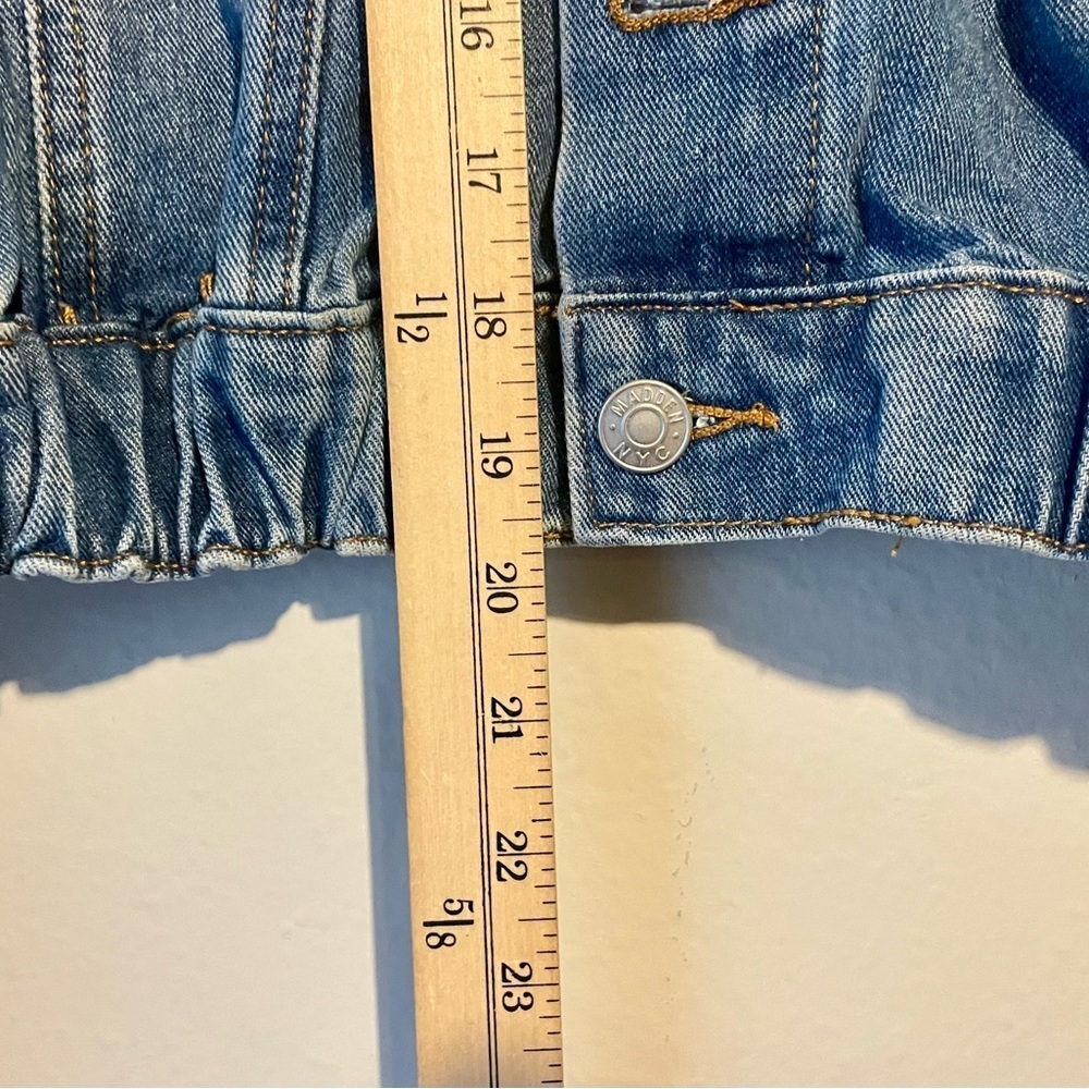 Madden NYC Blue Denim‎ Jean Cropped Jacket Sherpa Collar Womens L Preppy Y2K - Picture 7 of 8